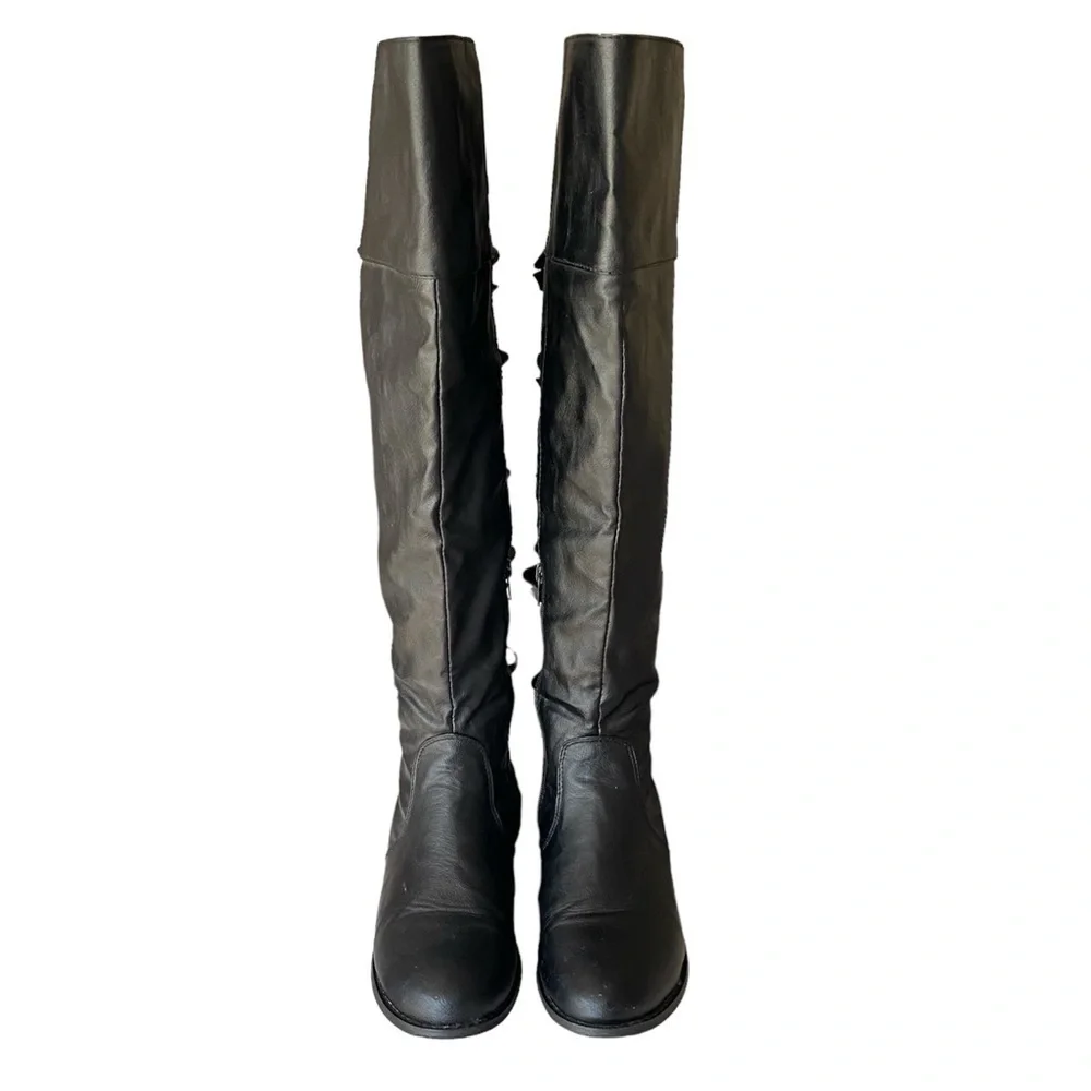 A.X.N.Y. Knee High Boots Bow Back Black Vegan Leather Women Size 7
